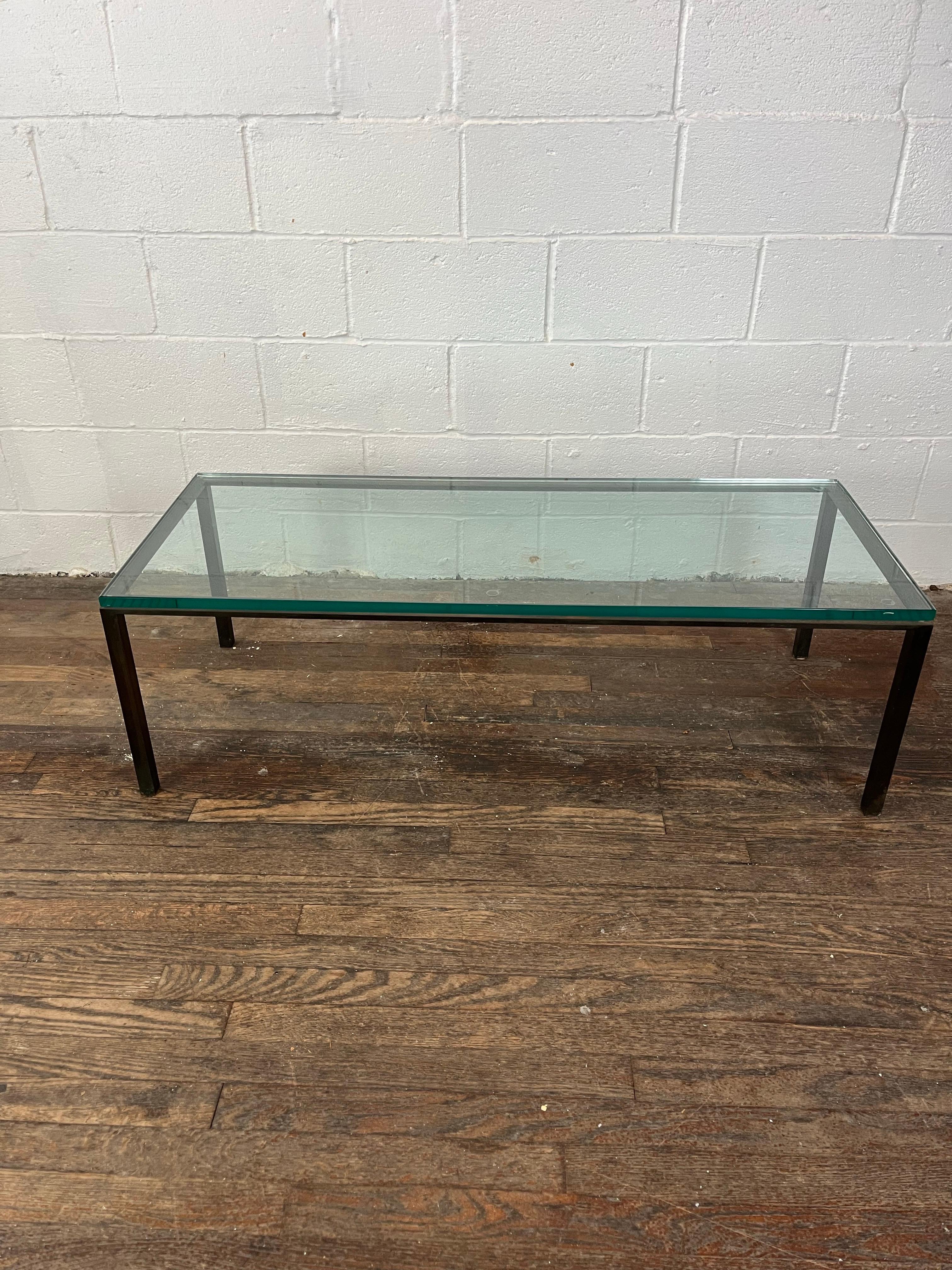 Modern Brass and Glass Coffee Table Low Profile For Sale 3