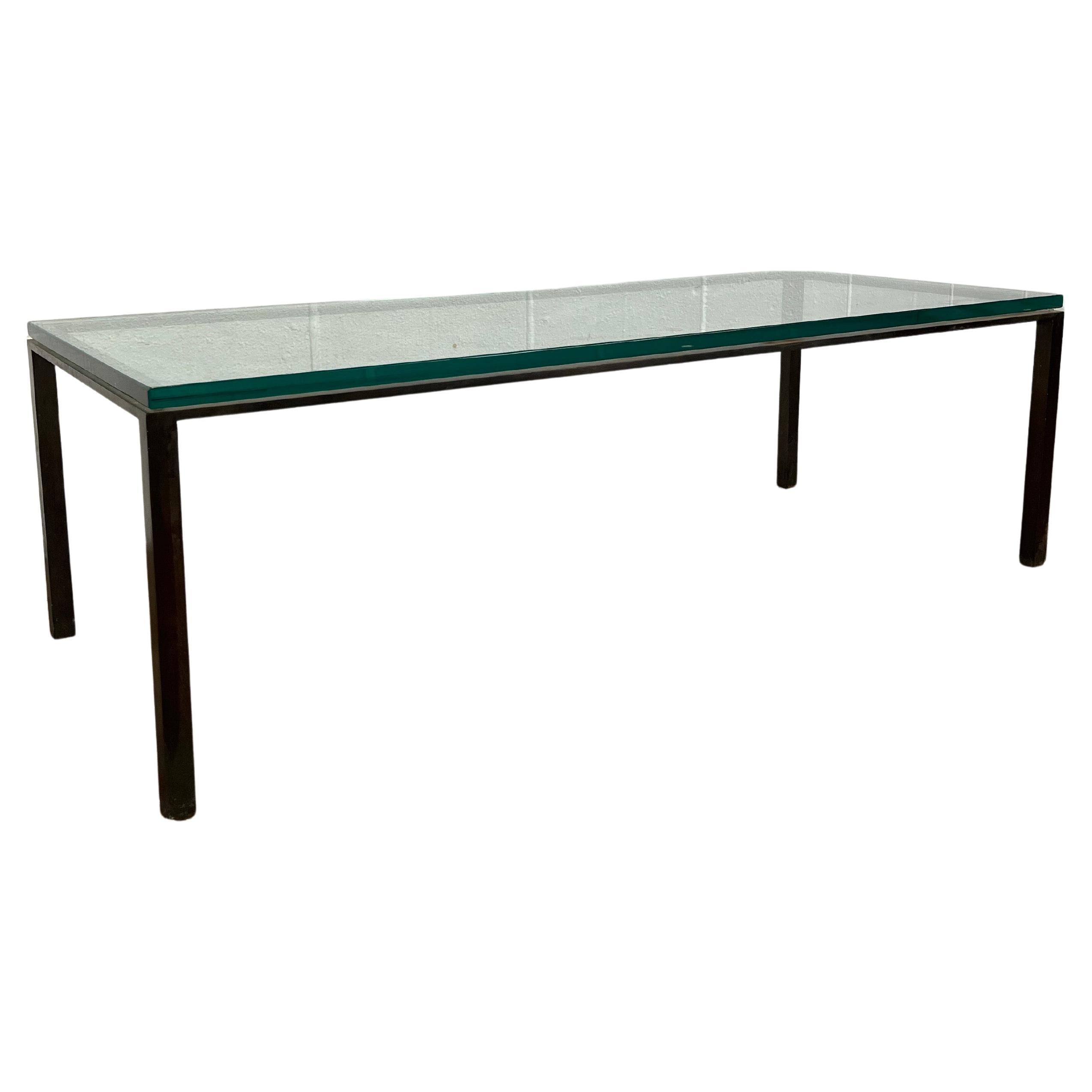 Modern Brass and Glass Coffee Table Low Profile For Sale