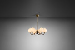 Modern Brass and Glass Globe Chandelier, Europe, Ca 1940s