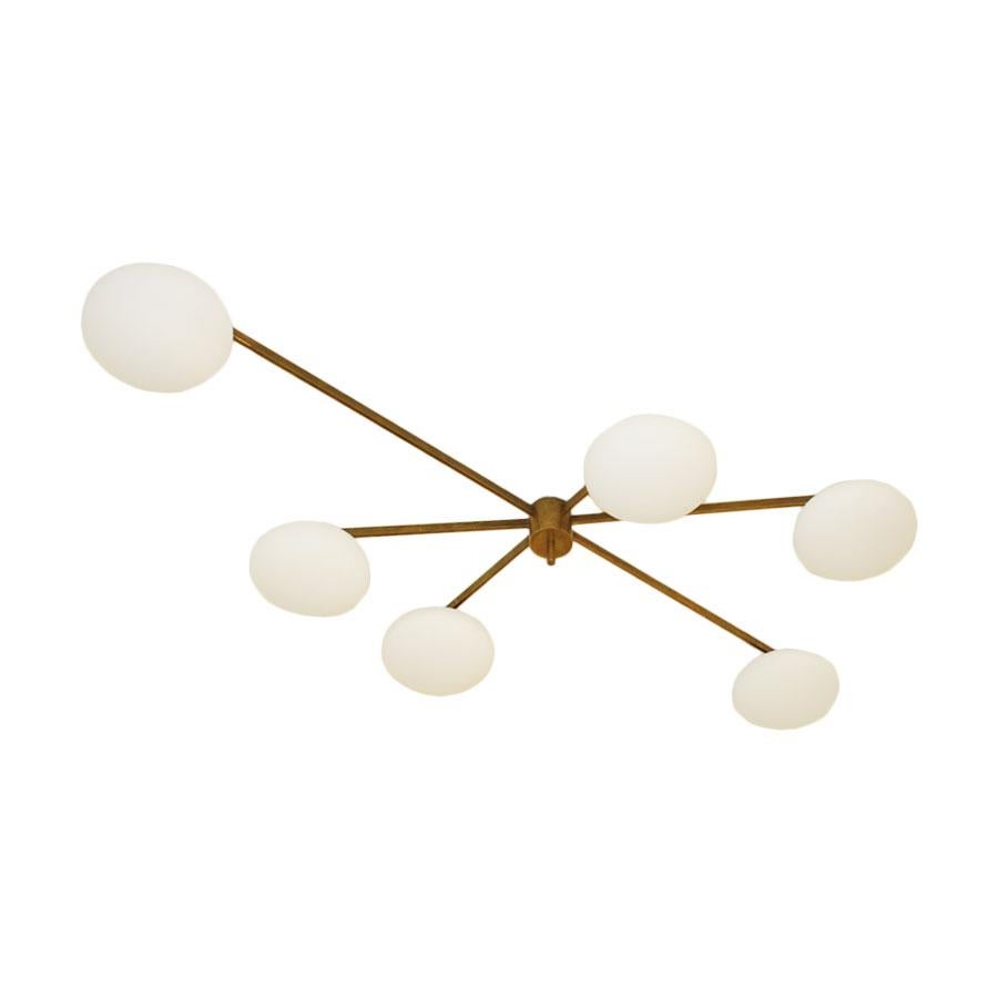 Mid-Century Modern Modern Brass and Glass Italian Ceiling Lamp in the Style of Angelo Lelli