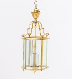 Modern Brass and Glass Lantern Pendant Lamp, Cylindrical Design