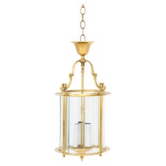 Modern Brass and Glass Lantern Pendant Lamp, Cylindrical Design