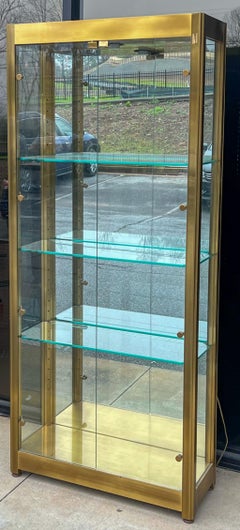 Modern Brass and Glass Mirrored Vitrunes / Cabinets Att. To Mastercraft, Pair