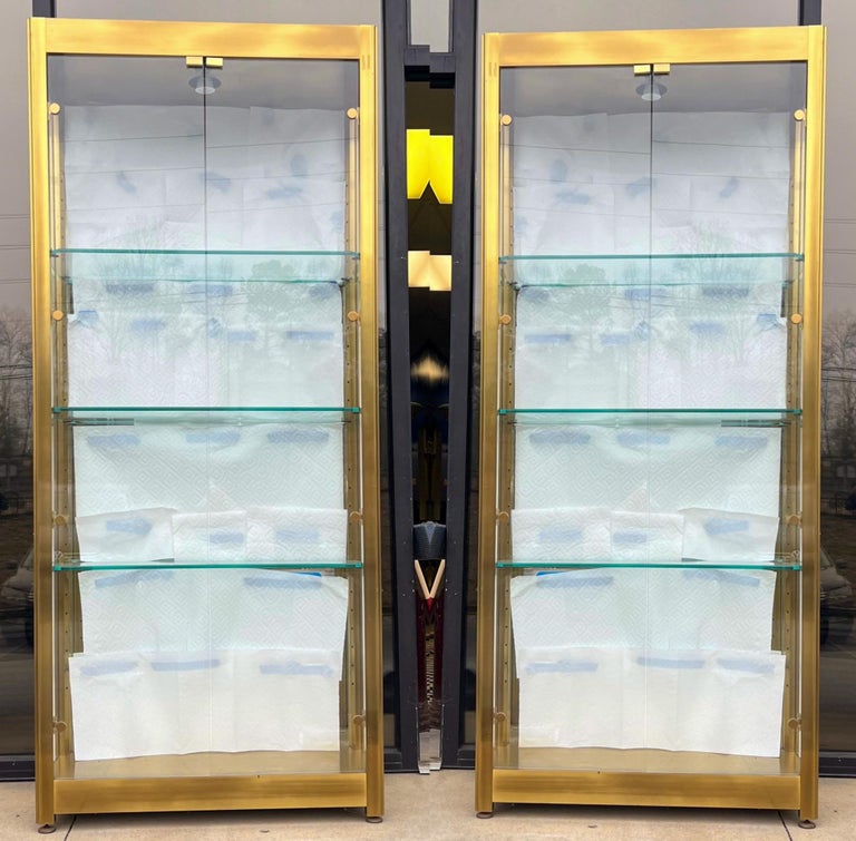 Modern Brass and Glass Mirrored Vitrunes / Cabinets Att. To Mastercraft ...
