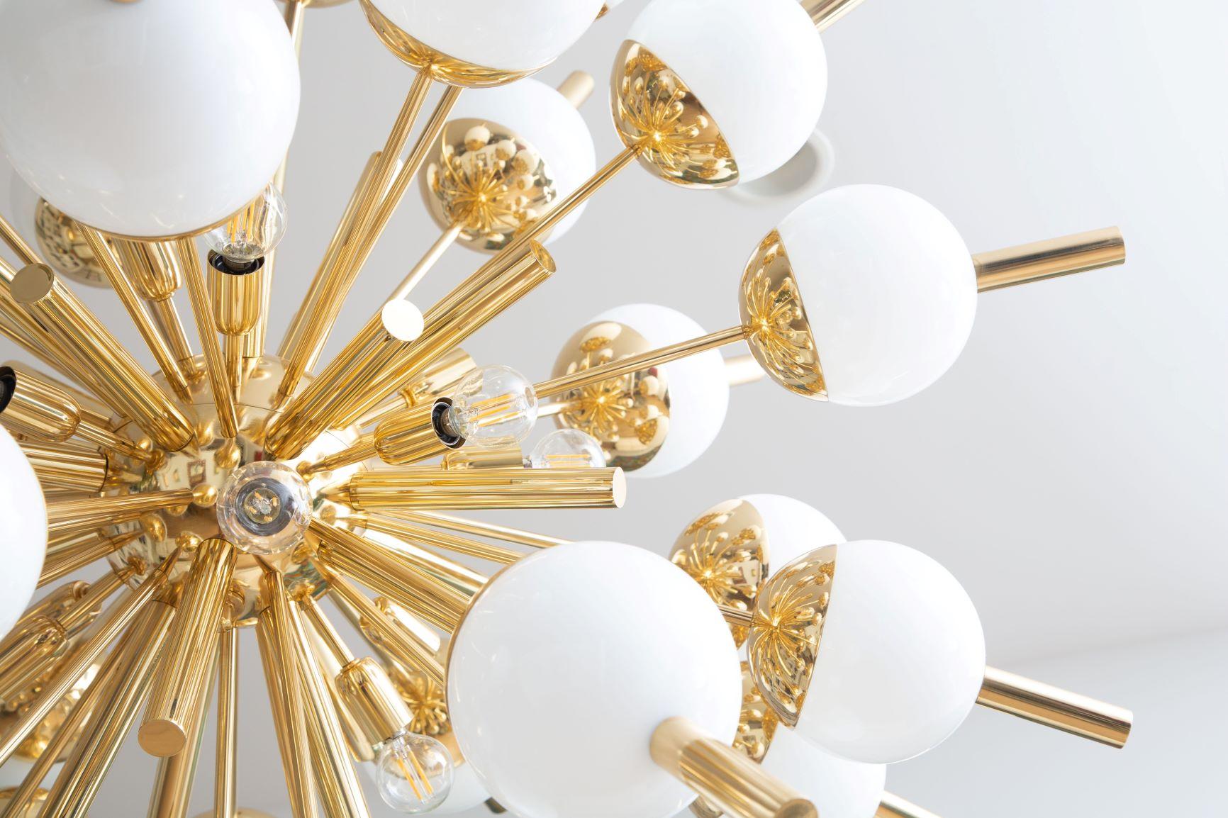 Mid-Century Modern Modern Brass and Glass Sputnik Chandelier, in Stock