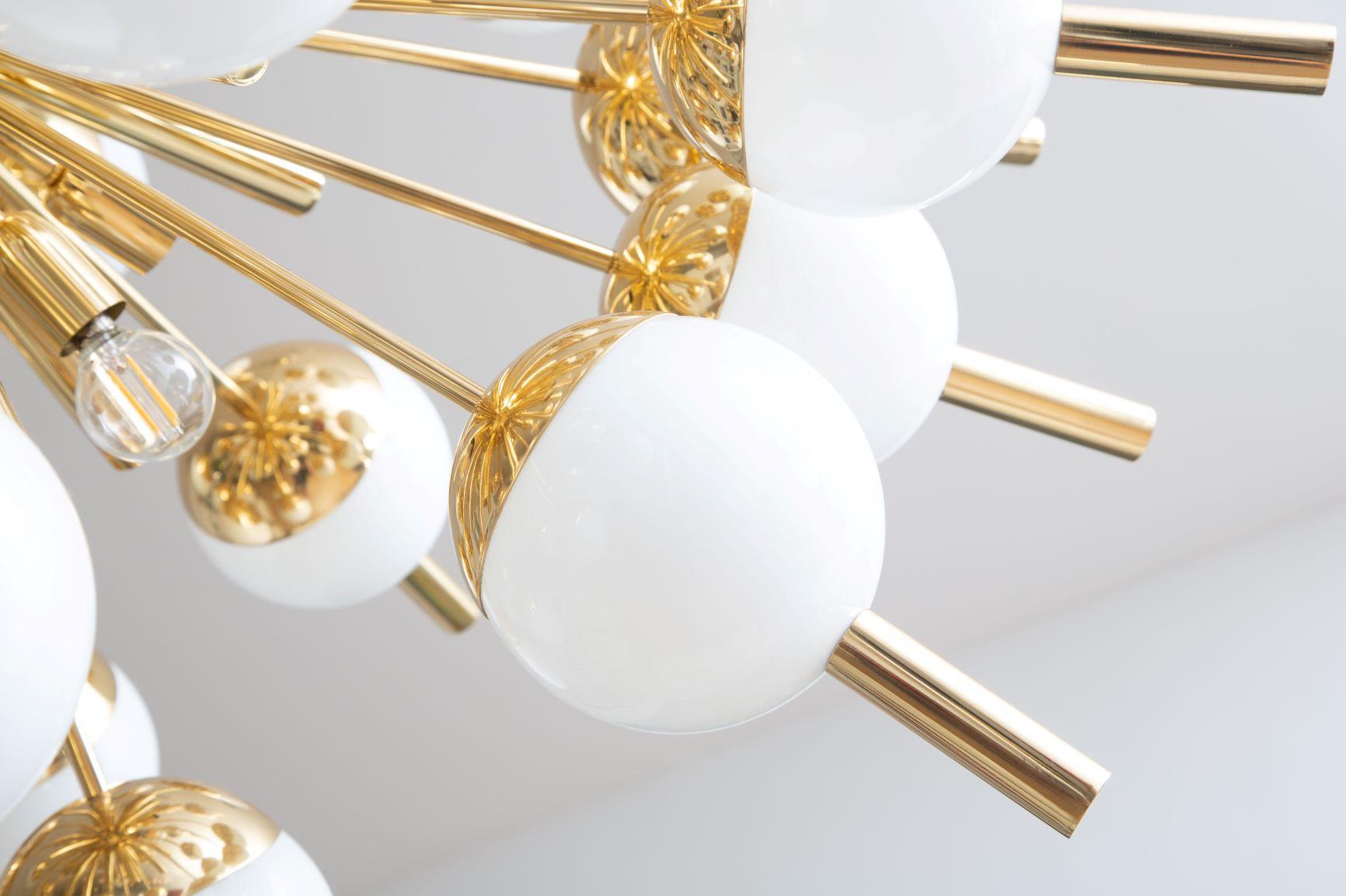 Italian Modern Brass and Glass Sputnik Chandelier, in Stock