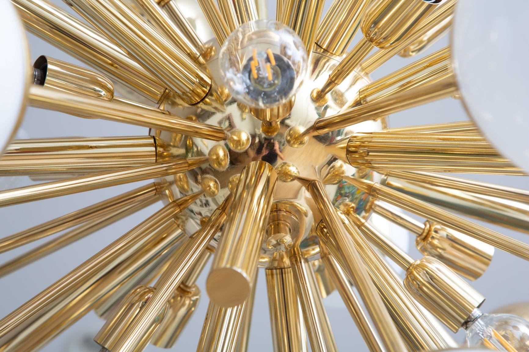 Modern Brass and Glass Sputnik Chandelier, in Stock 1