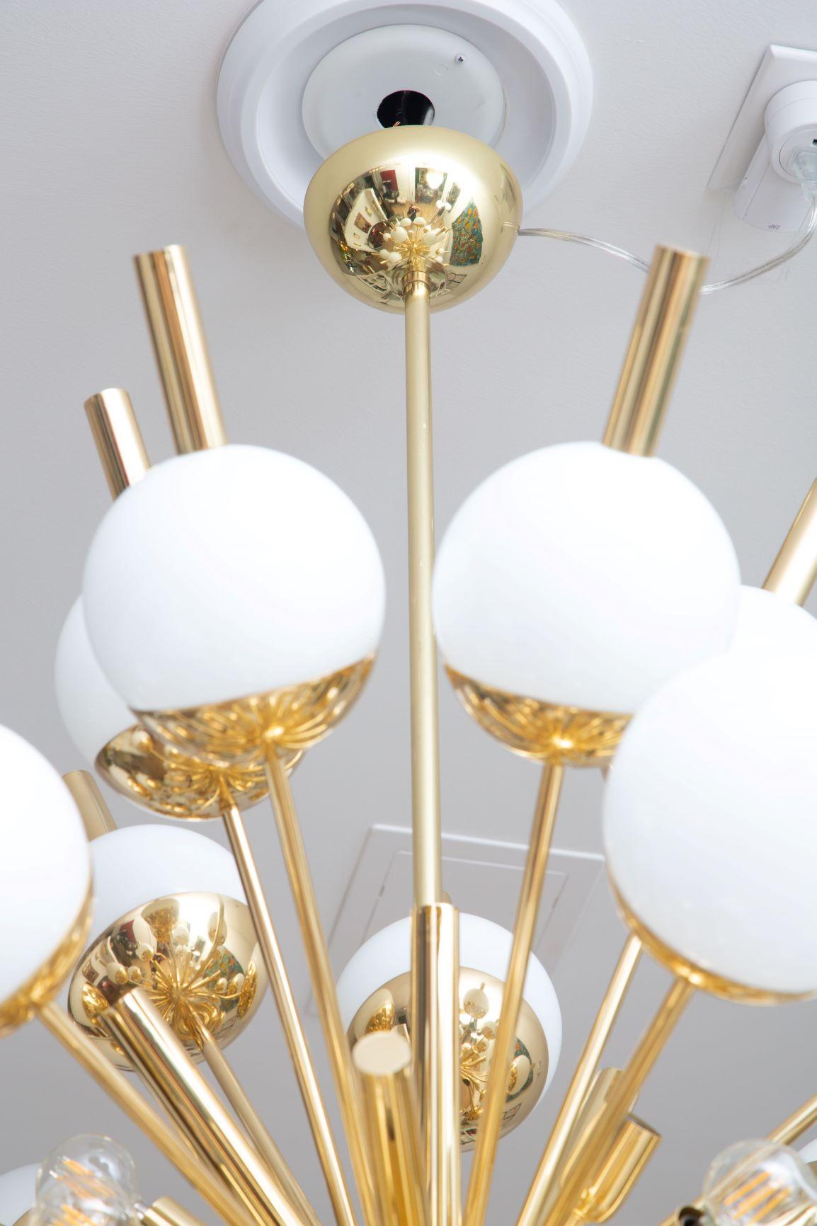 Modern Brass and Glass Sputnik Chandelier, in Stock 2