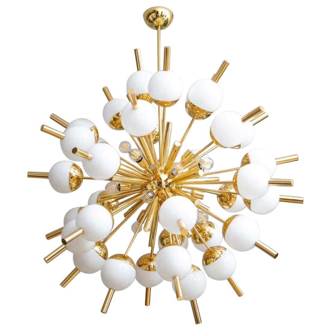 Modern Brass and Glass Sputnik Chandelier, in Stock