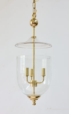 Modern Brass and Glass Three Light Bell Jar Lantern