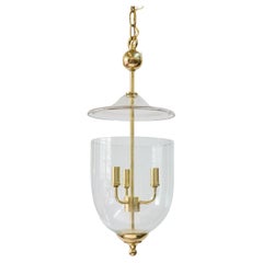 Modern Brass and Glass Three Light Bell Jar Lantern