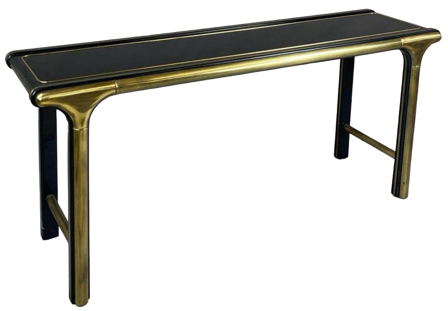 Modern Brass And Lacquer Console Table By William Doezema For Mastercraft For Sale 1