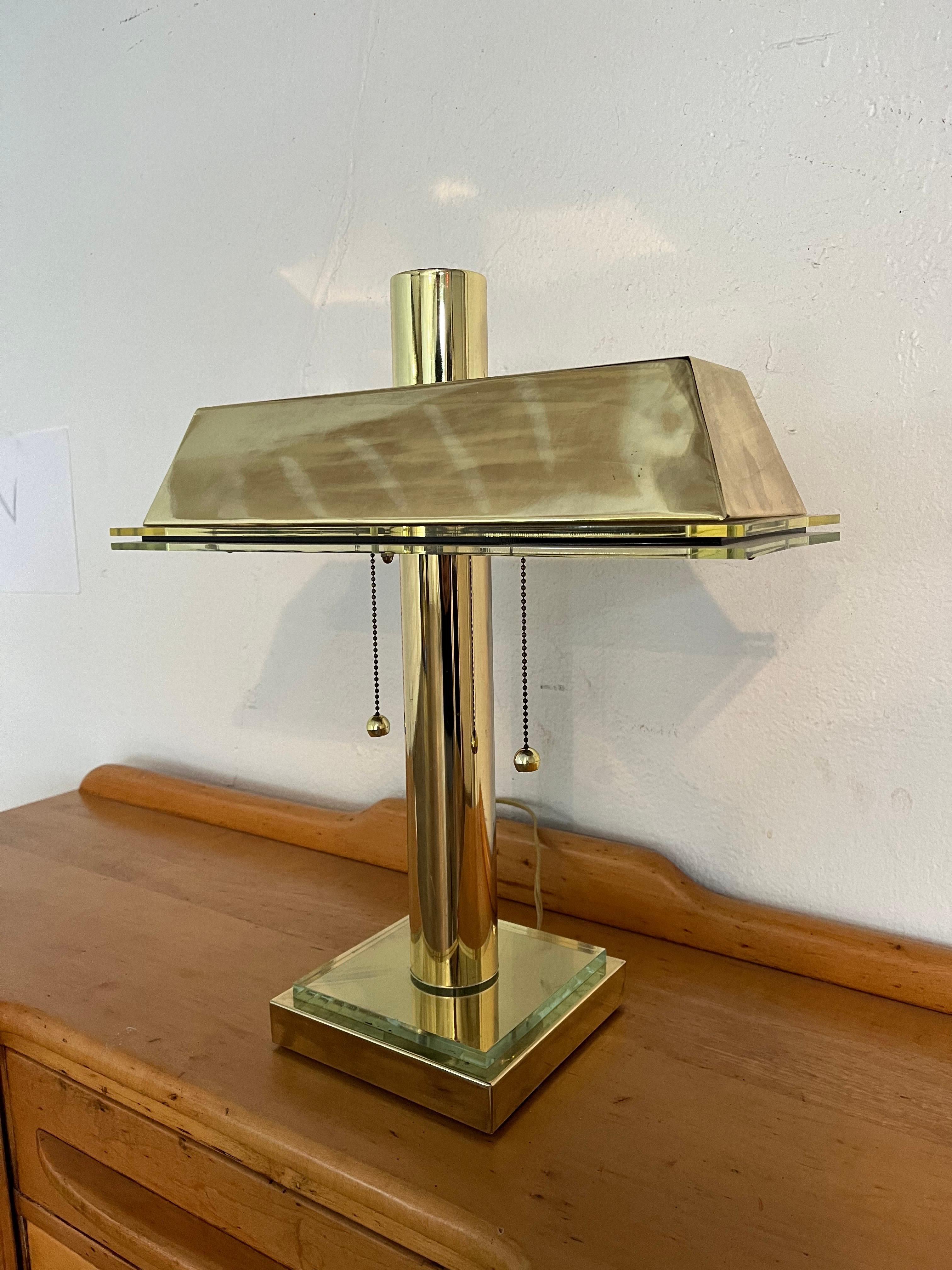 Unknown Modern Brass and Lucite Bankers Lamp For Sale