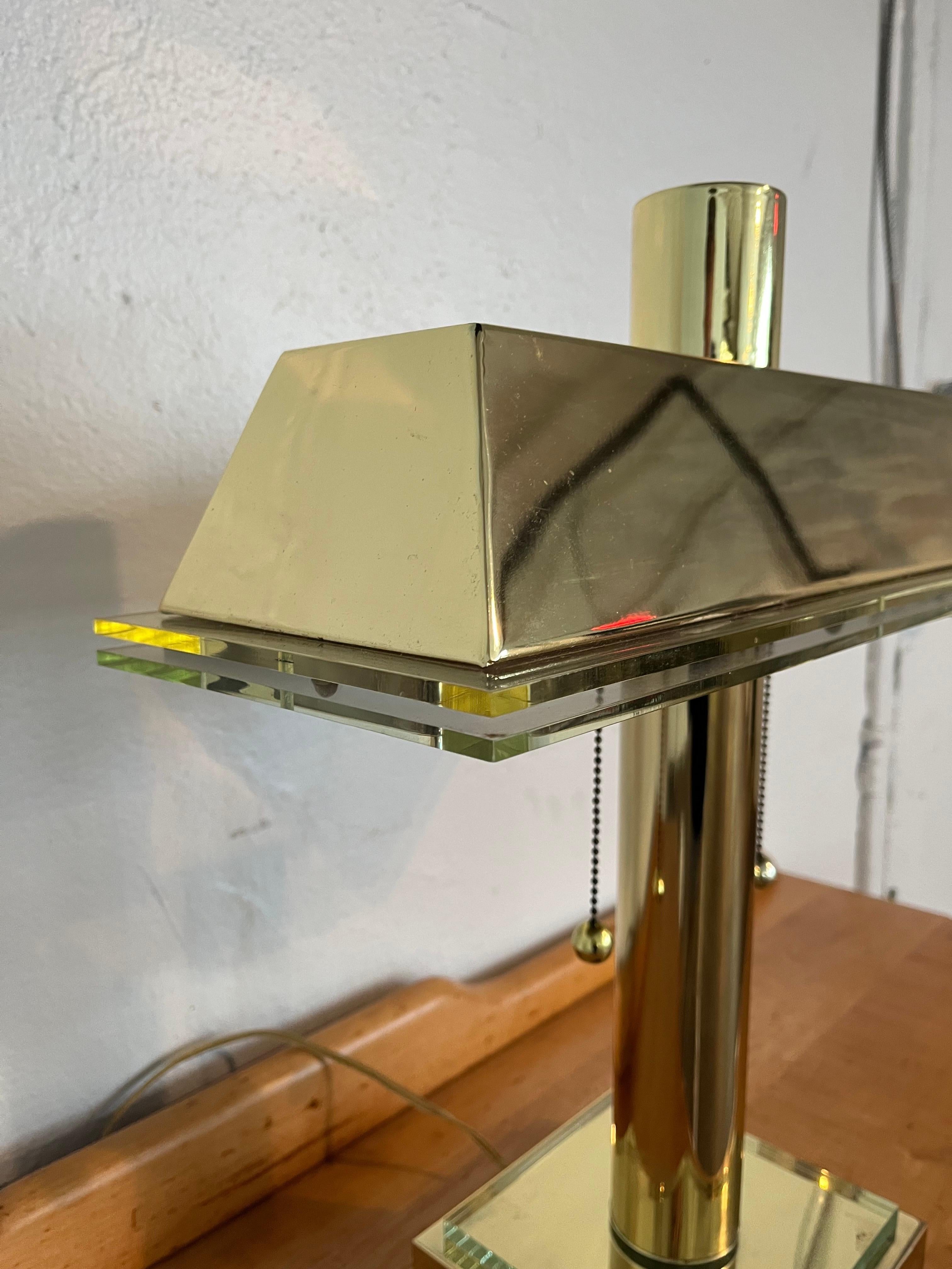 Modern Brass and Lucite Bankers Lamp In Good Condition For Sale In W Allenhurst, NJ
