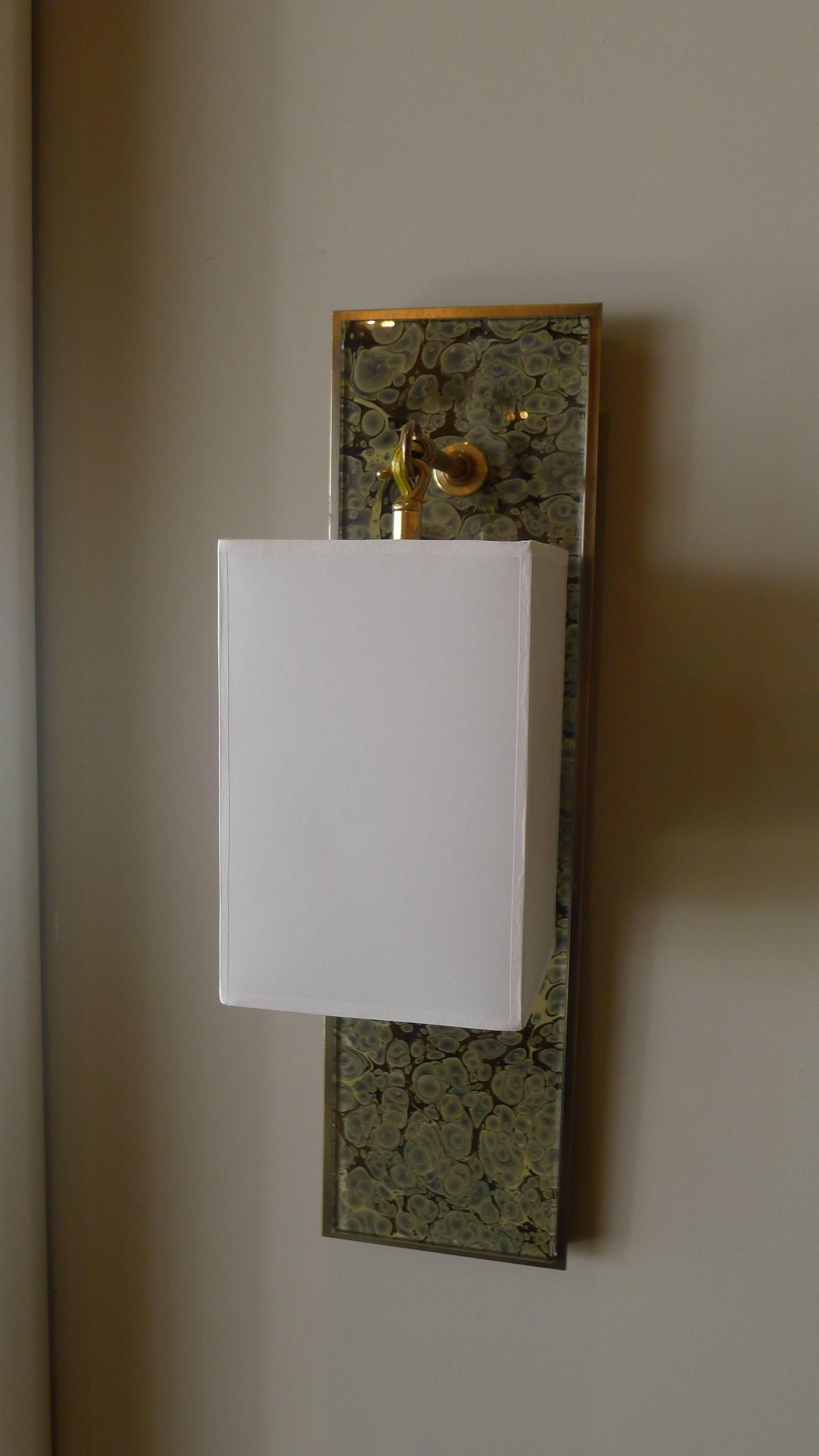 Contemporary Modern Brass and Marbleized Wall Sconce V2 by Paul Marra For Sale