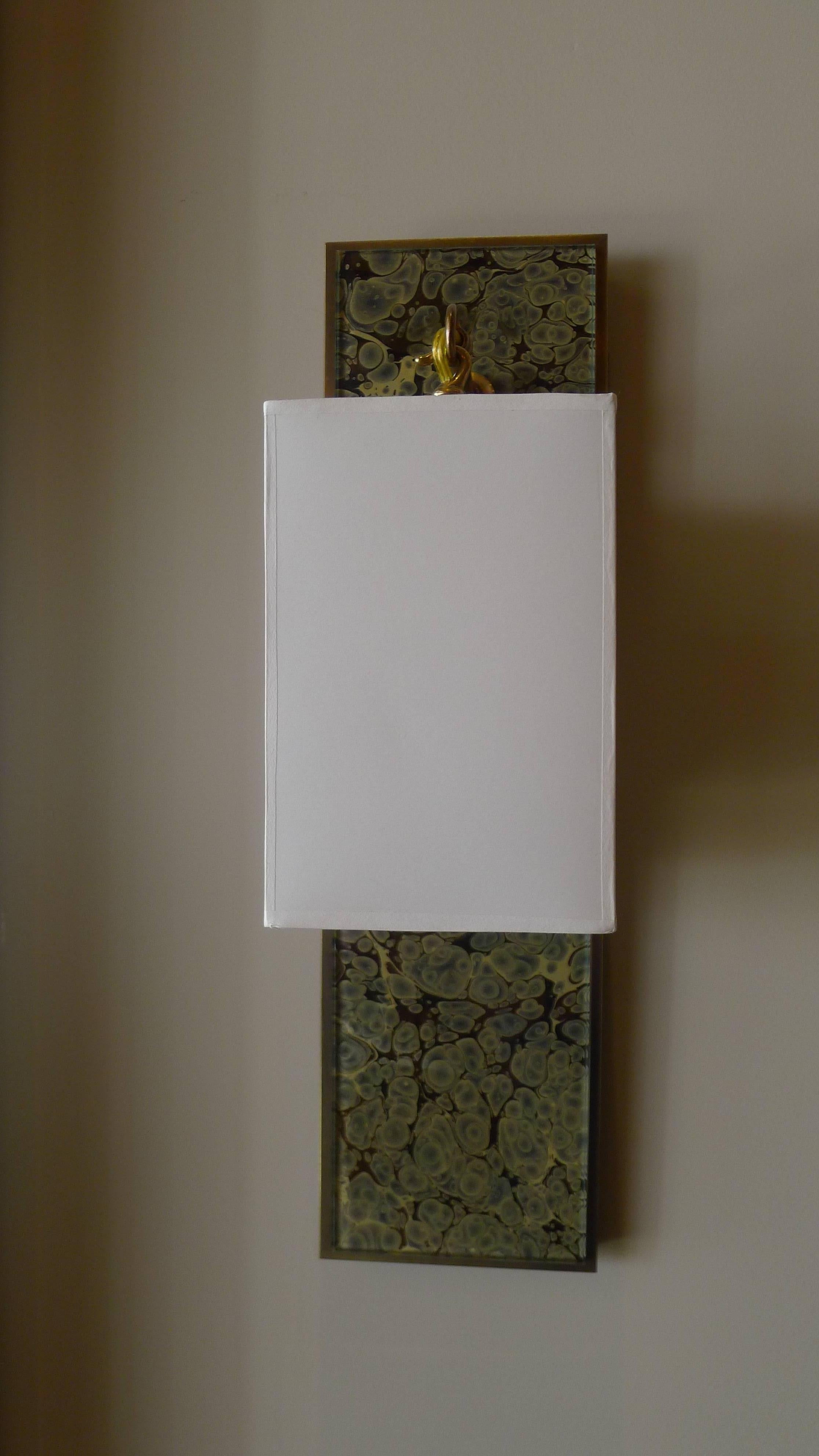 Modern Brass and Marbleized Wall Sconce V2 by Paul Marra For Sale 1
