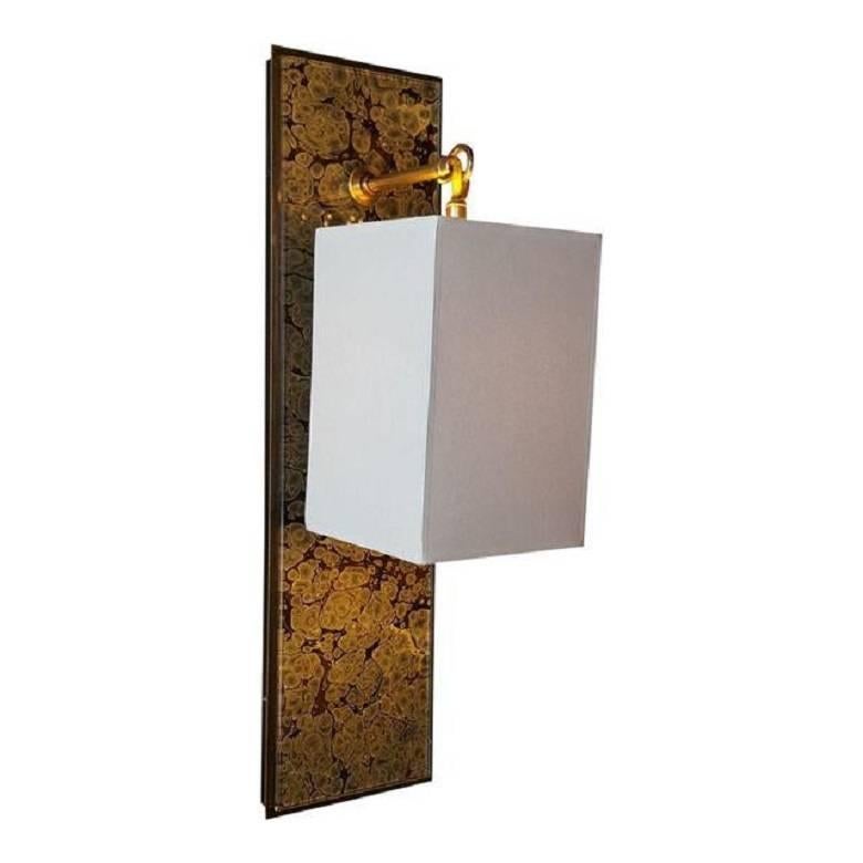 Modern Brass and Marbleized Wall Sconce V2 by Paul Marra For Sale