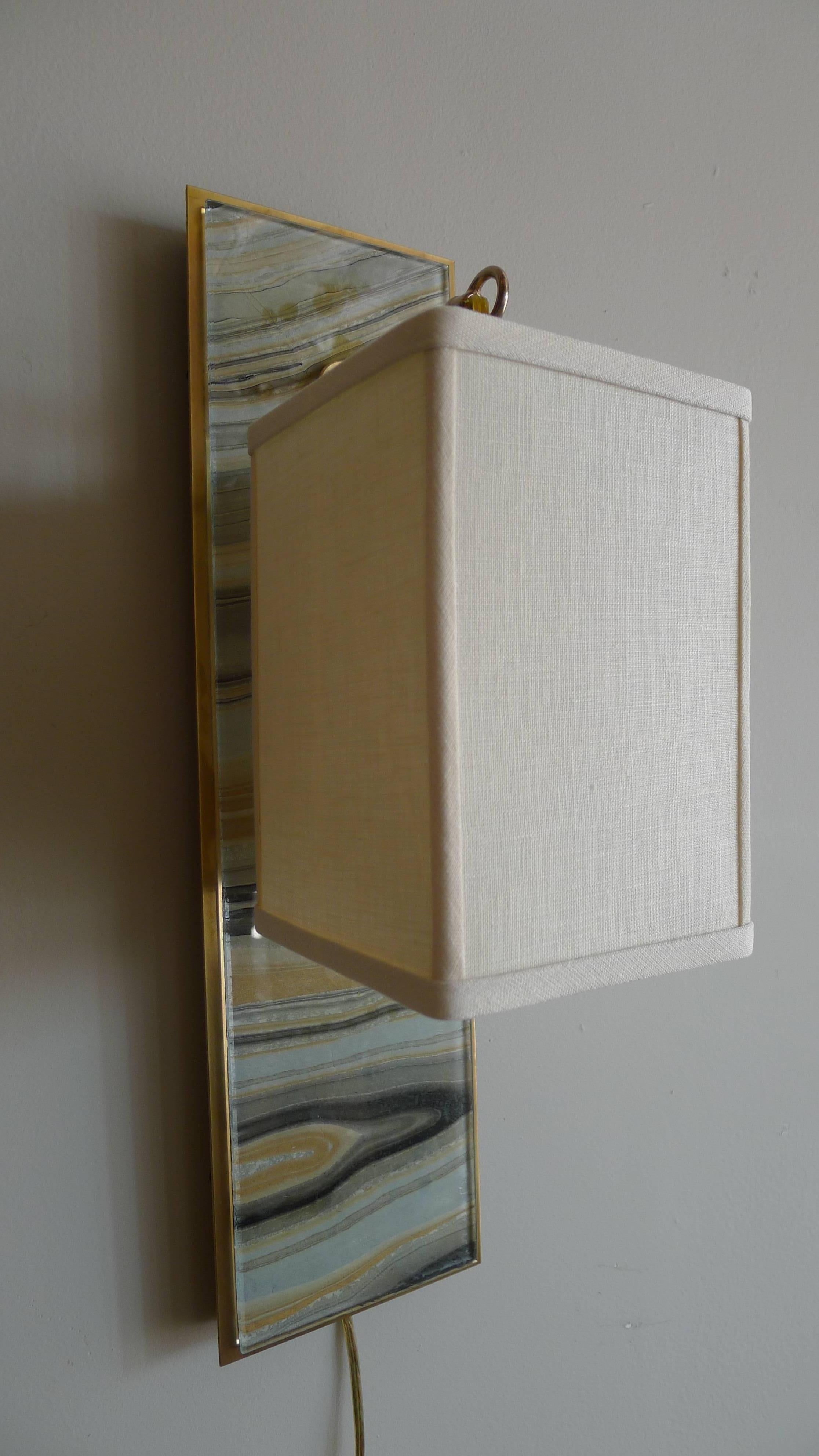 Modern Brass and Marbleized Wall Sconce V1 by Paul Marra In Excellent Condition For Sale In Los Angeles, CA