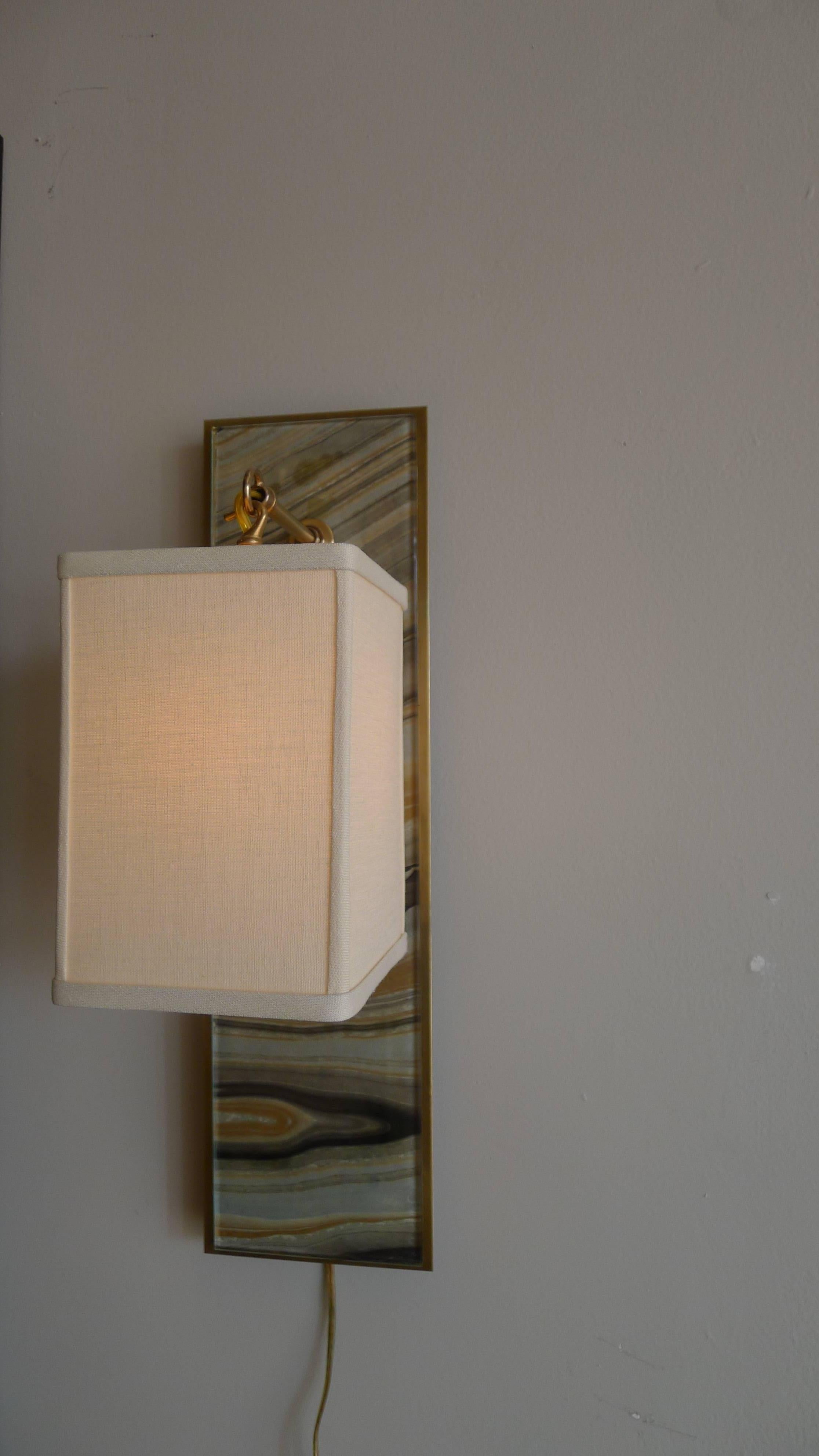 Modern Brass and Marbleized Wall Sconce V1 by Paul Marra For Sale 1