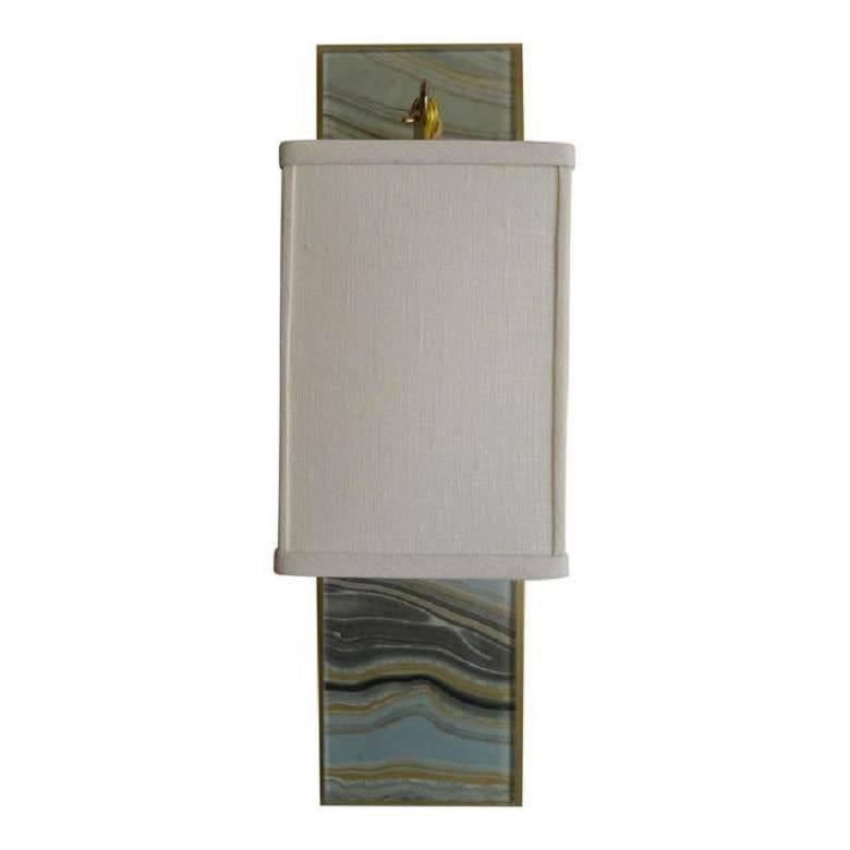Modern Brass and Marbleized Wall Sconce V1 by Paul Marra For Sale