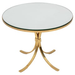 Mesa auxiliar circular moderna de latón y tapa de espejo