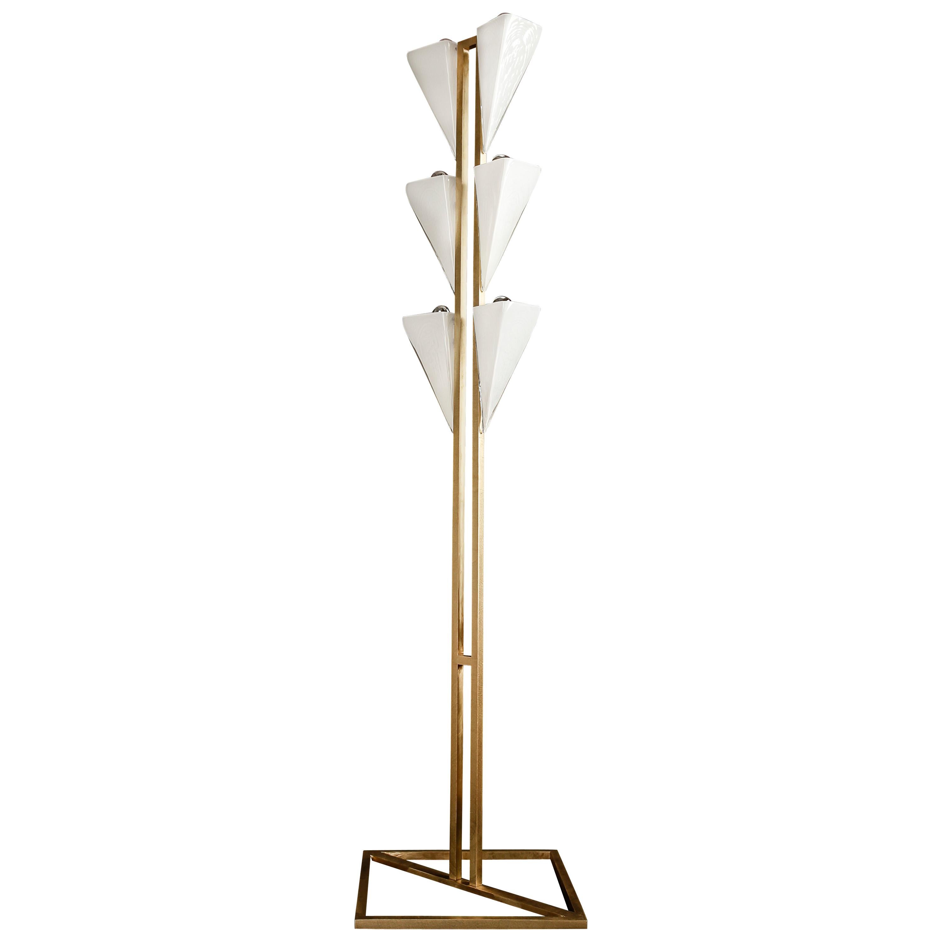 Modern Brass and Mold Blown Glass Cyrus Floor Lamp For Sale