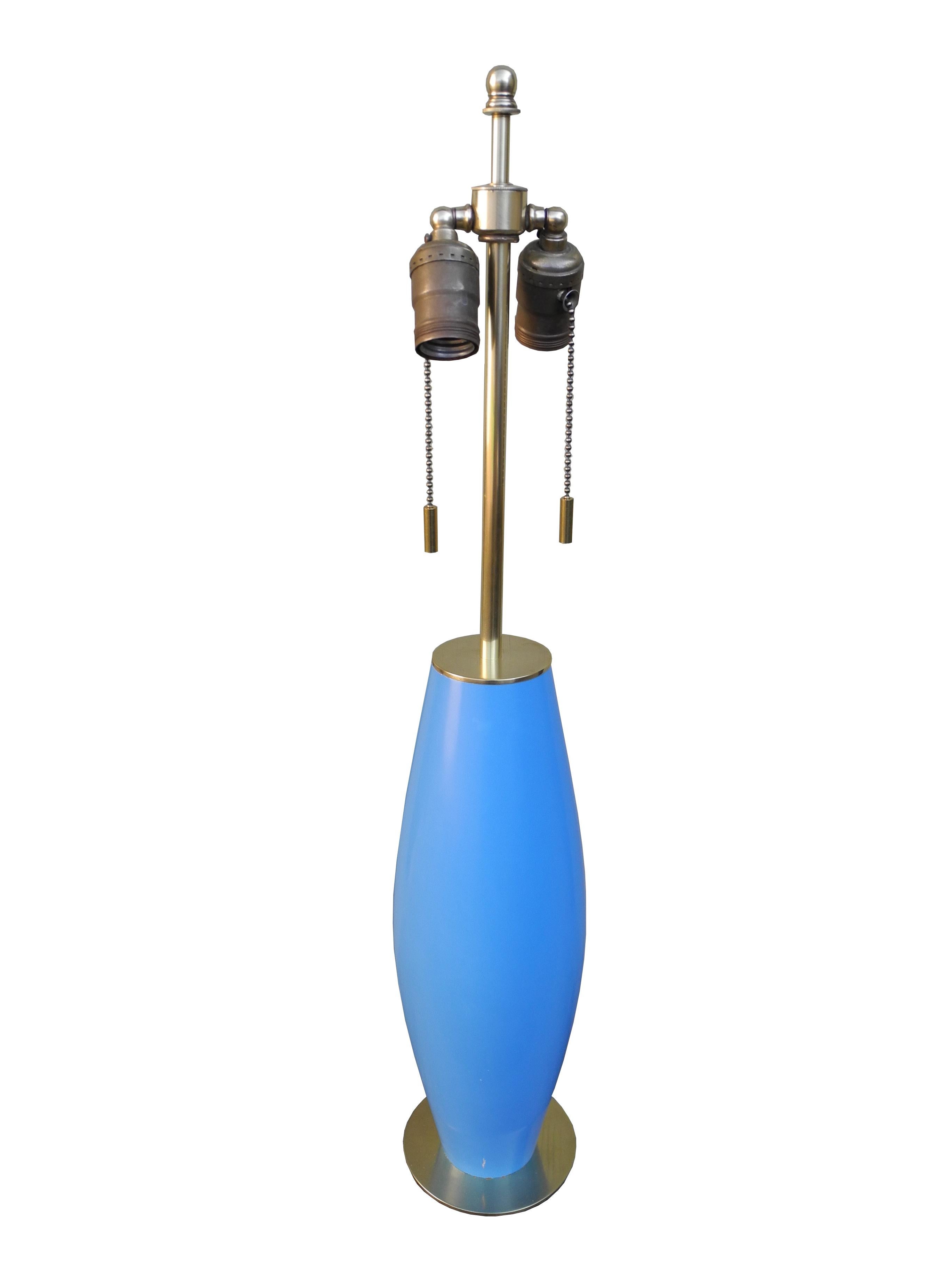 20th Century Modern Brass and Painted Blue Wood Lamp by Hansen For Sale