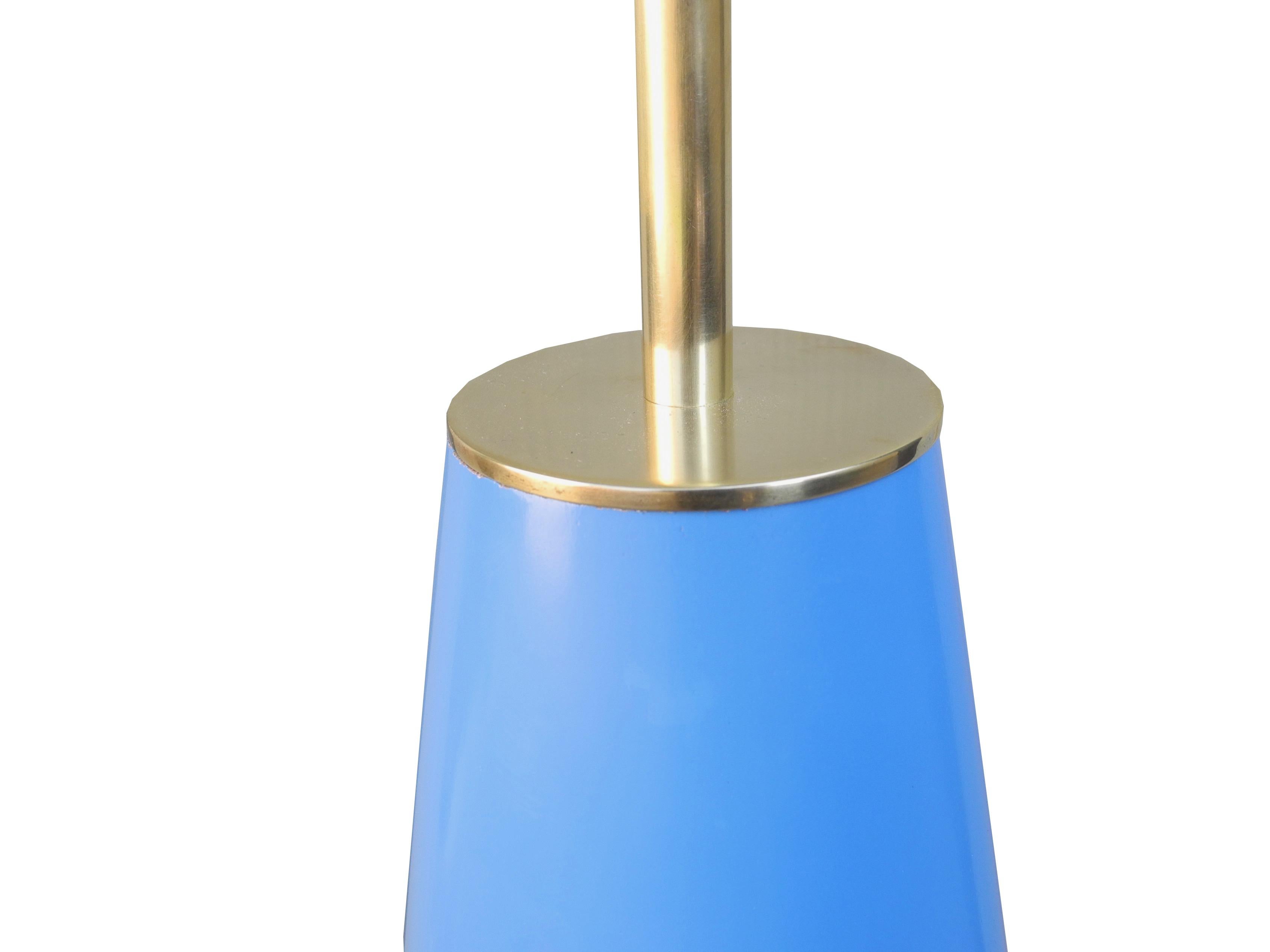 Modern Brass and Painted Blue Wood Lamp by Hansen For Sale 1