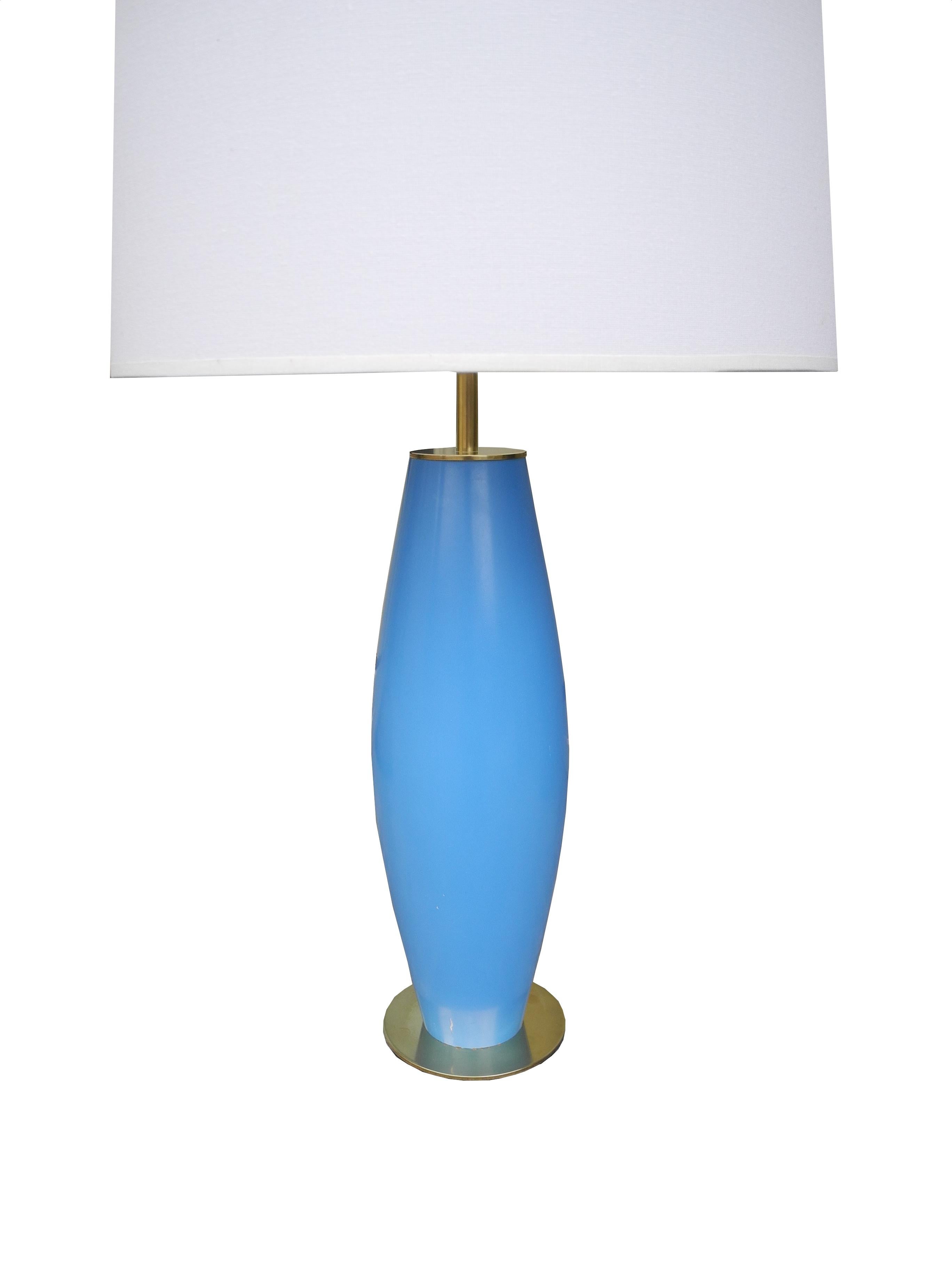Modern Brass and Painted Blue Wood Lamp by Hansen im Angebot