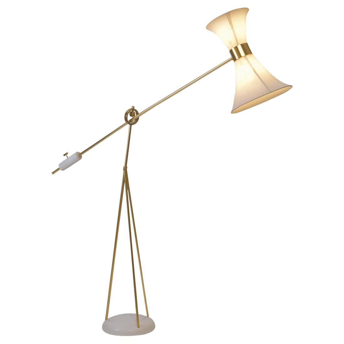Modern Brass and Silk Floor Lamp -  For Sale
