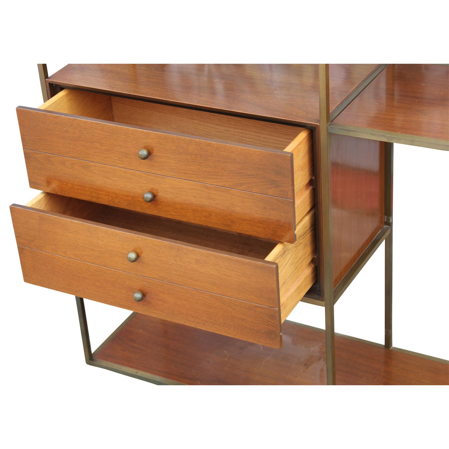 Modern Brass and Walnut Calvin Bookcase or Room Divider by Paul McCobb In Good Condition In Houston, TX
