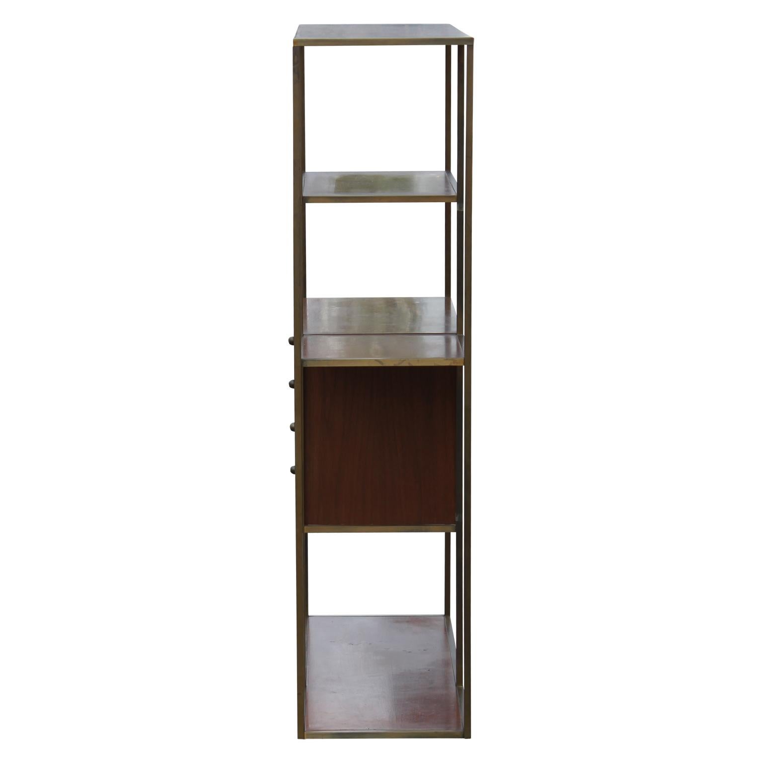 Mid-20th Century Modern Brass and Walnut Calvin Bookcase/ Room Divider by Paul McCobb