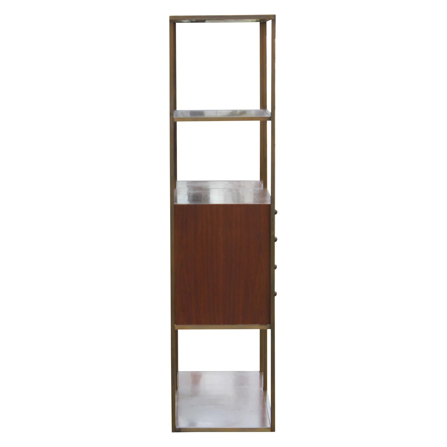 Modern Brass and Walnut Calvin Bookcase or Room Divider by Paul McCobb 2