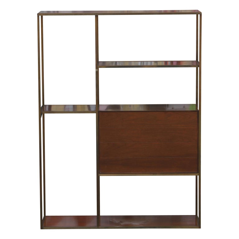 Modern Brass and Walnut Calvin Bookcase or Room Divider by Paul McCobb ...