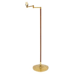 Modern Brass and Walnut Swing Arm Floor Lamp