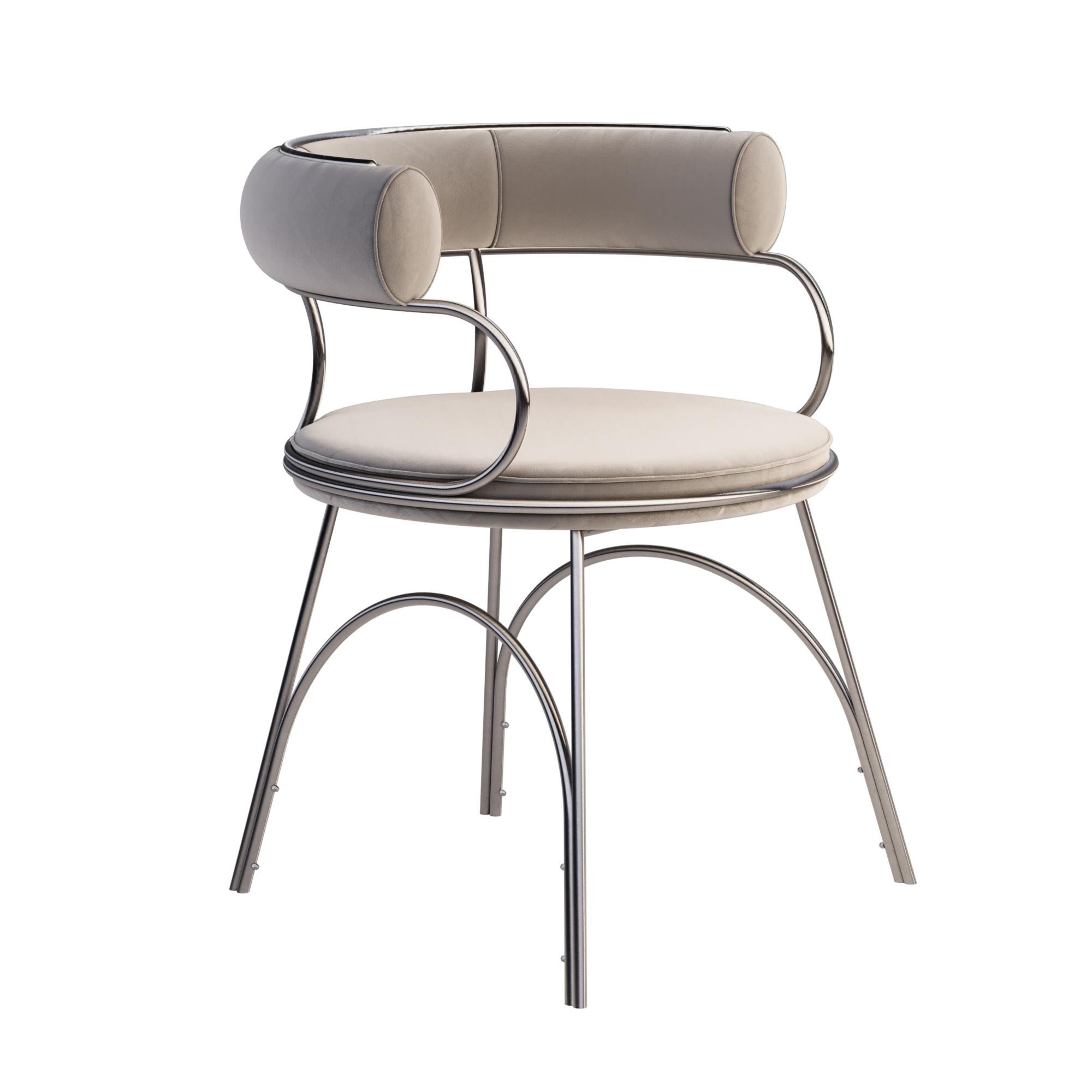 silver and steel upholstered dining chair