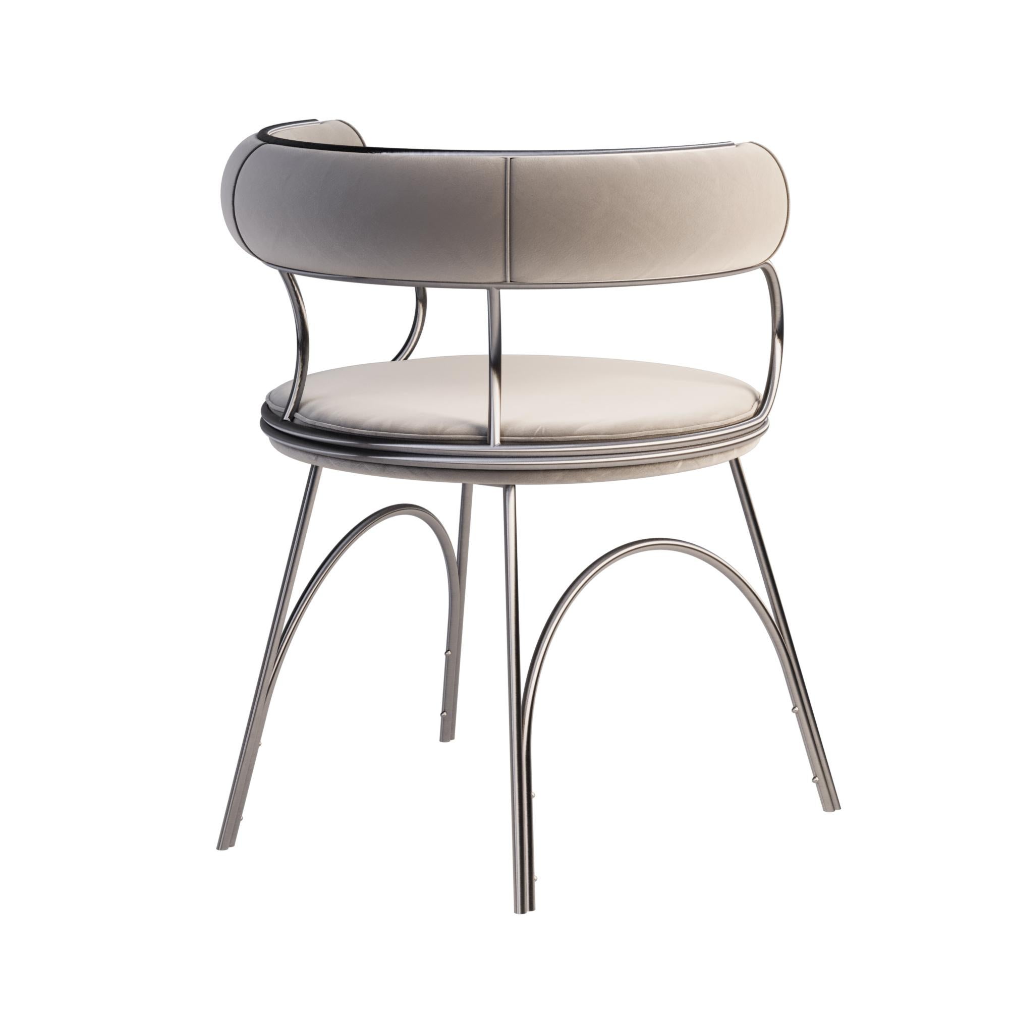 Modern  Brass Austin Dining Chair Polished Silver Steel Matte Velvet In New Condition For Sale In RIO TINTO, PT