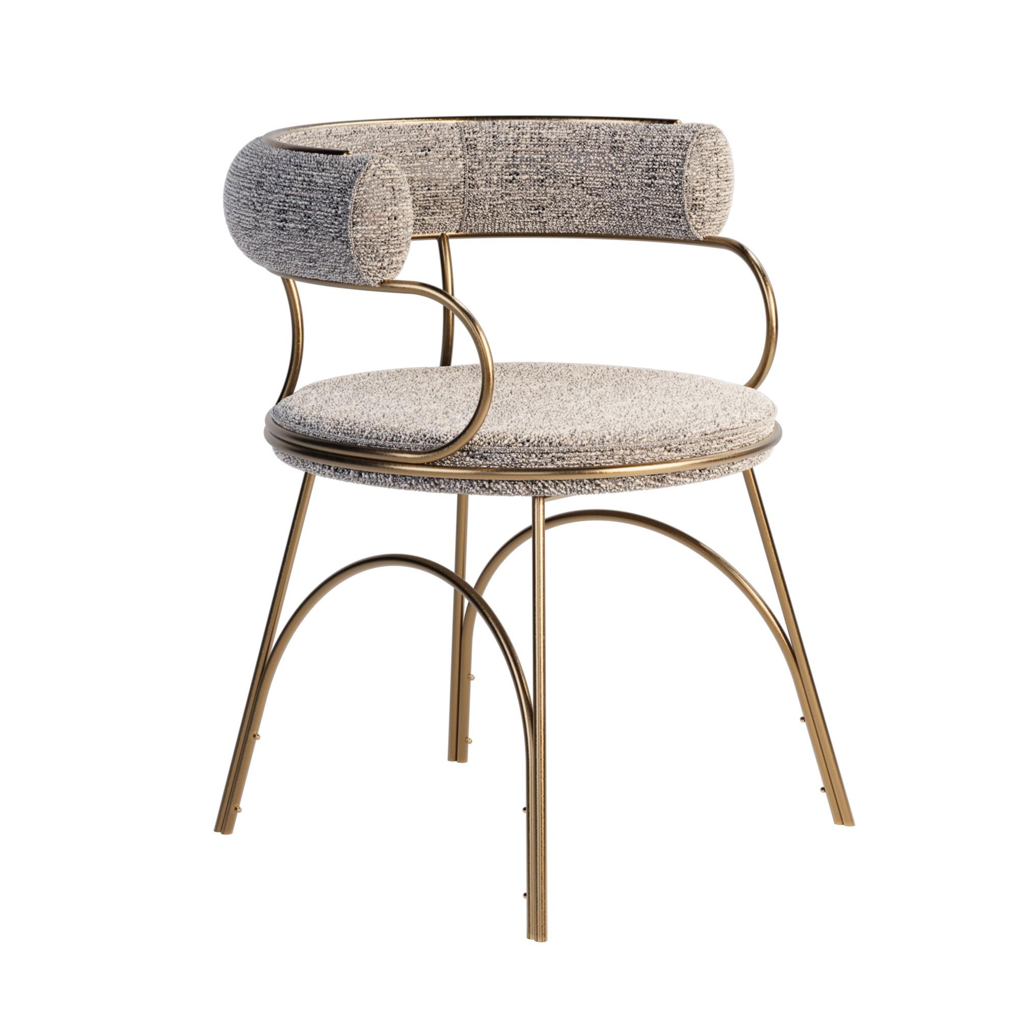 Modern  Brass Austin Dining Chair Polished Silver Steel Matte Velvet For Sale 2