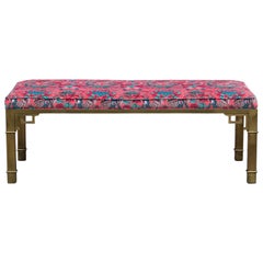 Modern Brass Bench with Animal Print Pink Velvet by Mastercraft