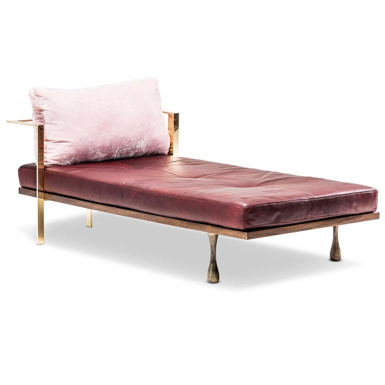 Modern Brass, Bronzed Steel, Leather and Velvet Little Miss Fat Daybed