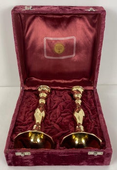 Modern Brass Candlesticks in Original Velvet Covered Box
