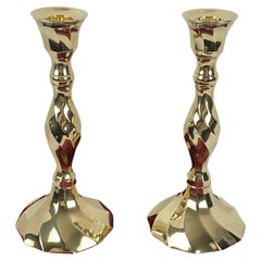 Vintage Modern Brass Candlesticks in Original Velvet Covered Box