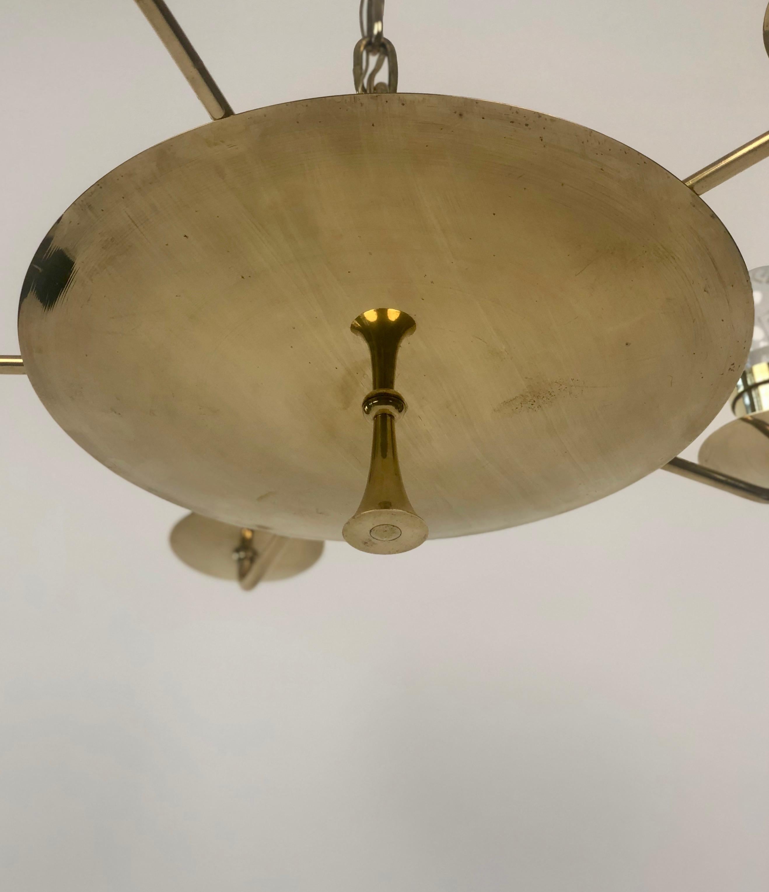 Modern Brass Chandelier from the 1920's, with Silk Shades, Austria, 1920's For Sale 8