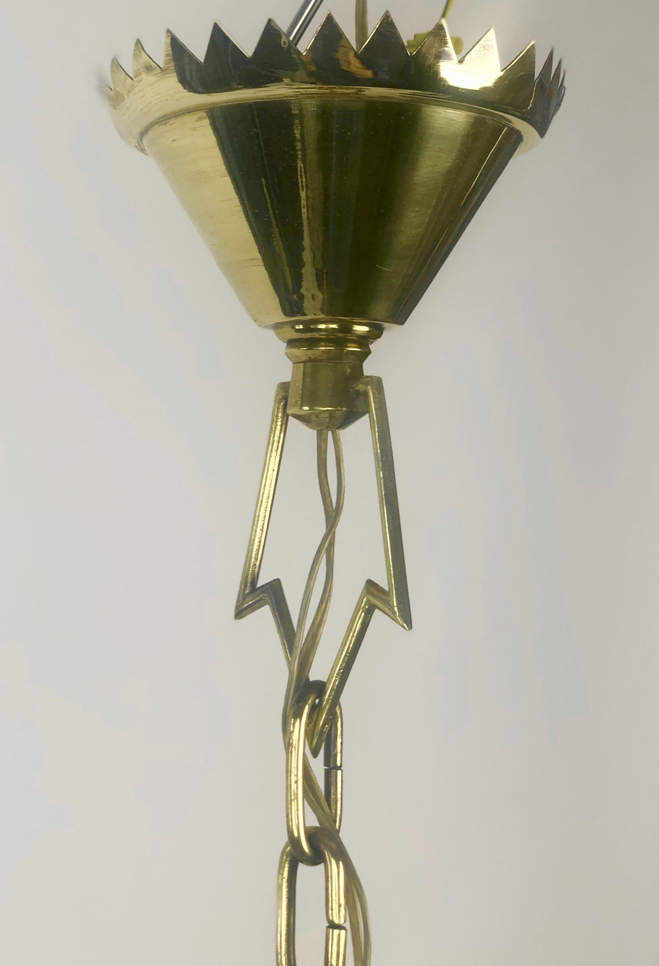 Modern Brass Chandelier from the 1920's, with Silk Shades, Austria, 1920's For Sale 11