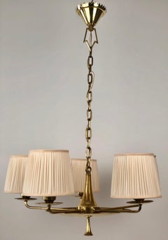 Modern Brass Chandelier from the 1920's, with Silk Shades, Austria, 1920's