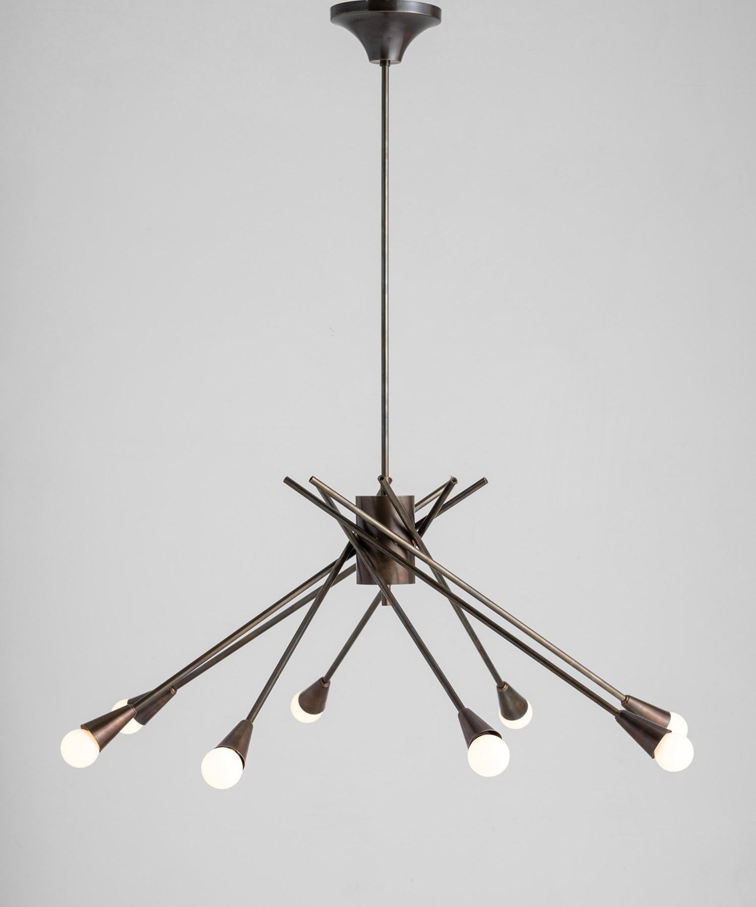 Modern Brass Chandelier, Made in Italy In New Condition For Sale In Culver City, CA