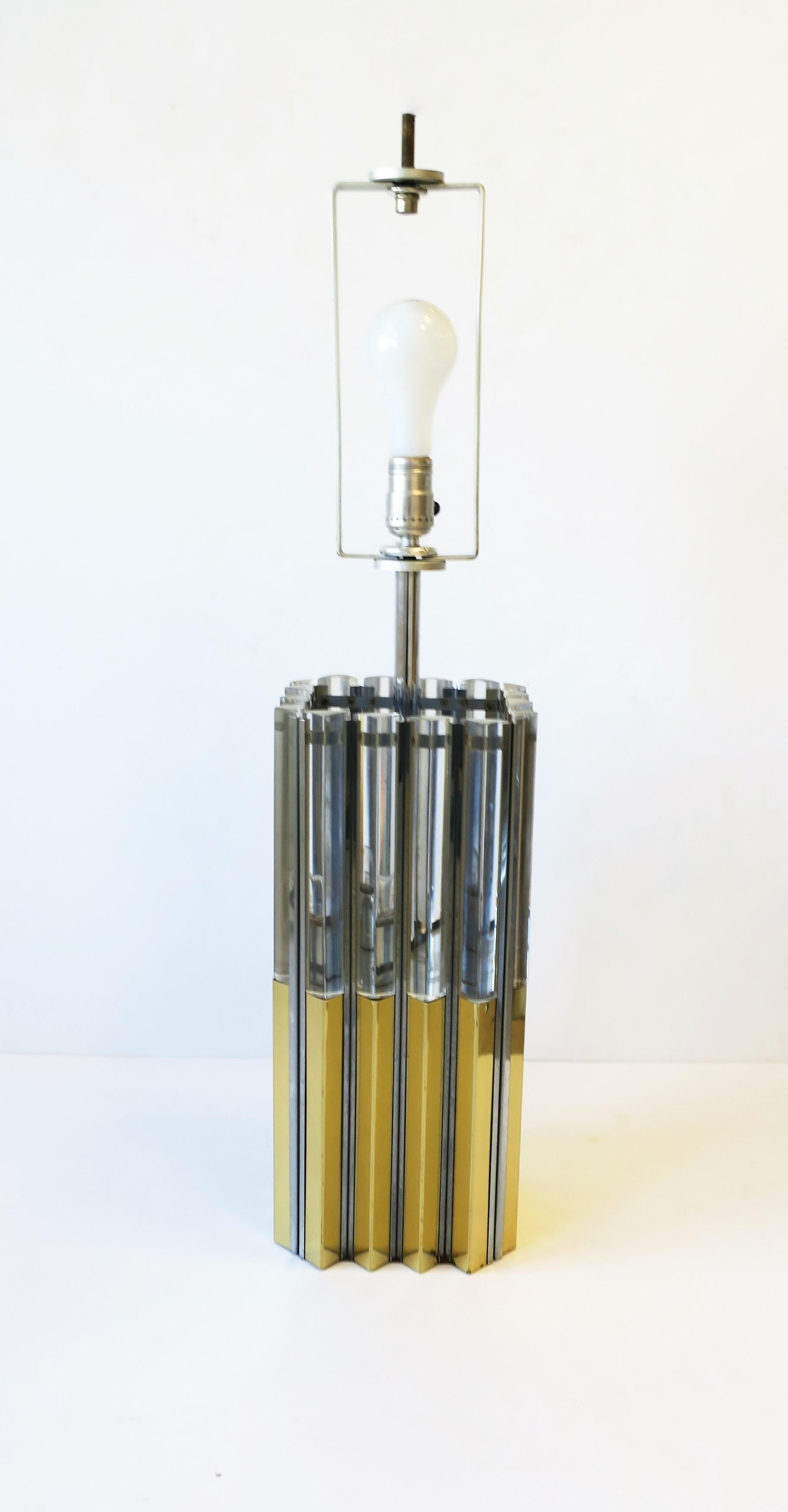Modern Brass Chrome and Lucite Table Lamp, circa 1970s For Sale 5