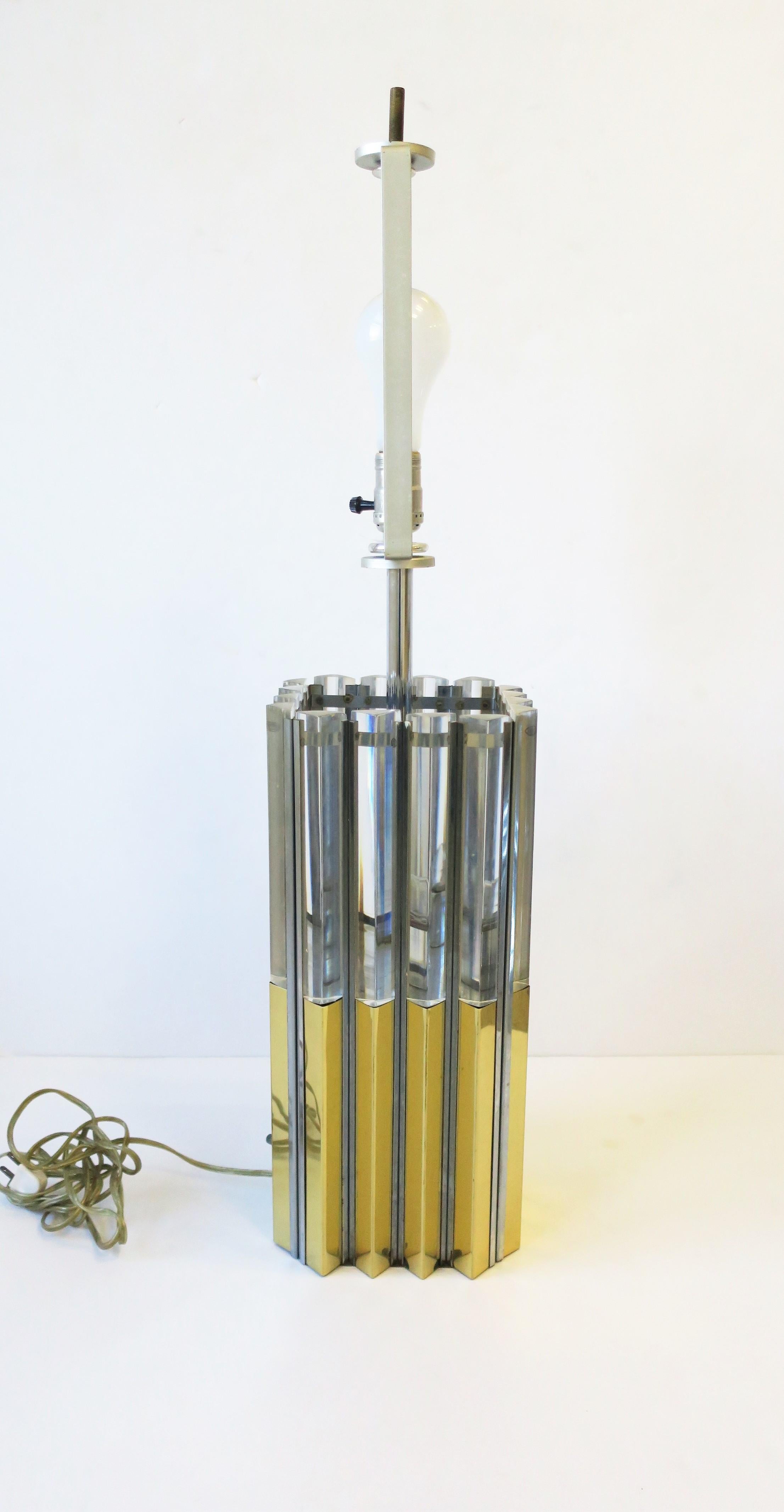 Modern Brass Chrome and Lucite Table Lamp, circa 1970s For Sale 8