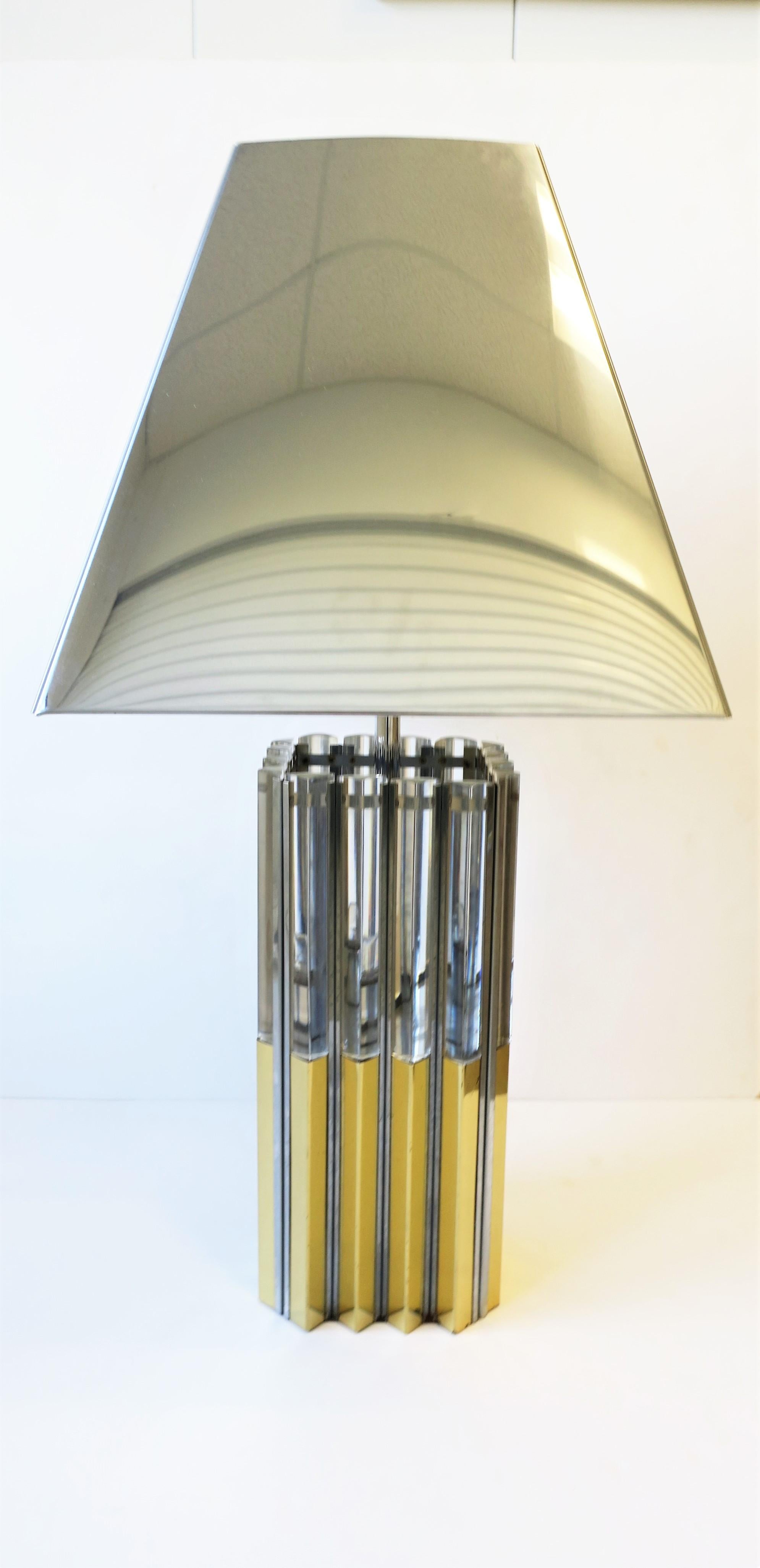 Plated Modern Brass Chrome and Lucite Table Lamp, circa 1970s For Sale