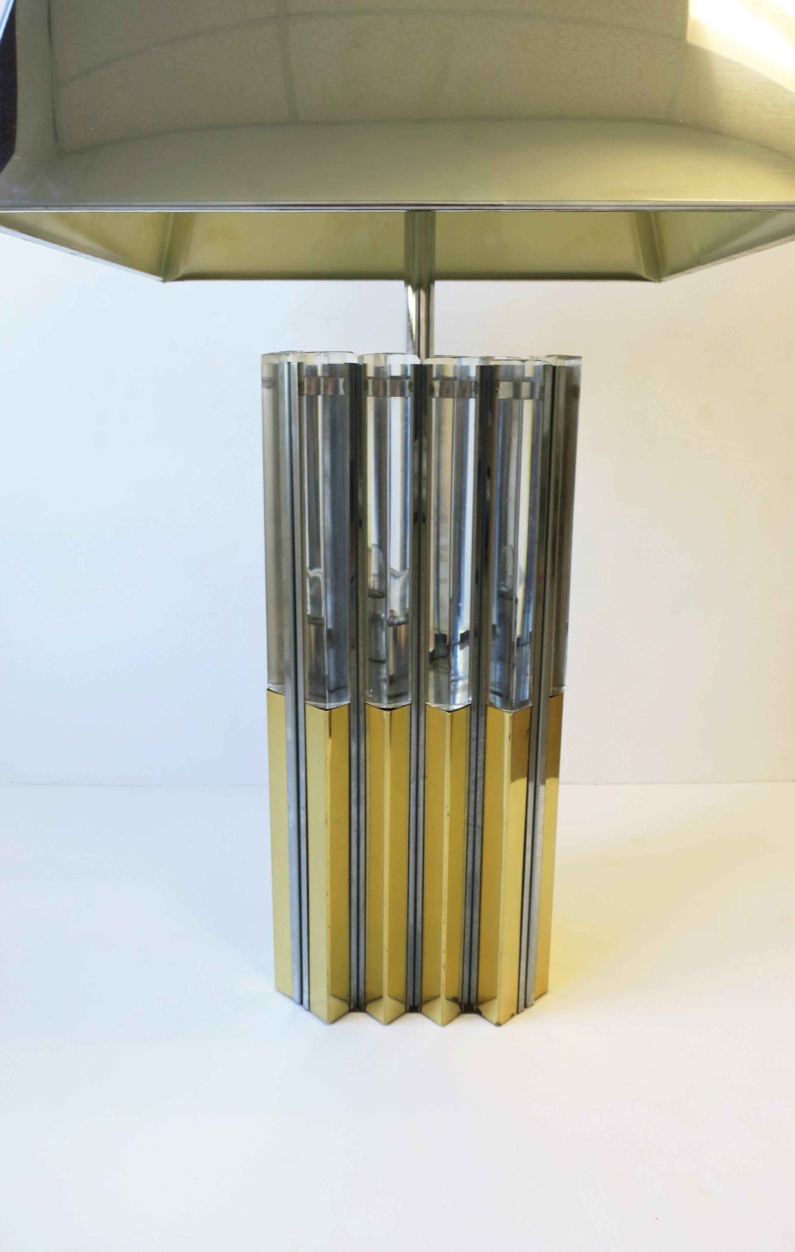 Late 20th Century Modern Brass Chrome and Lucite Table Lamp, circa 1970s For Sale